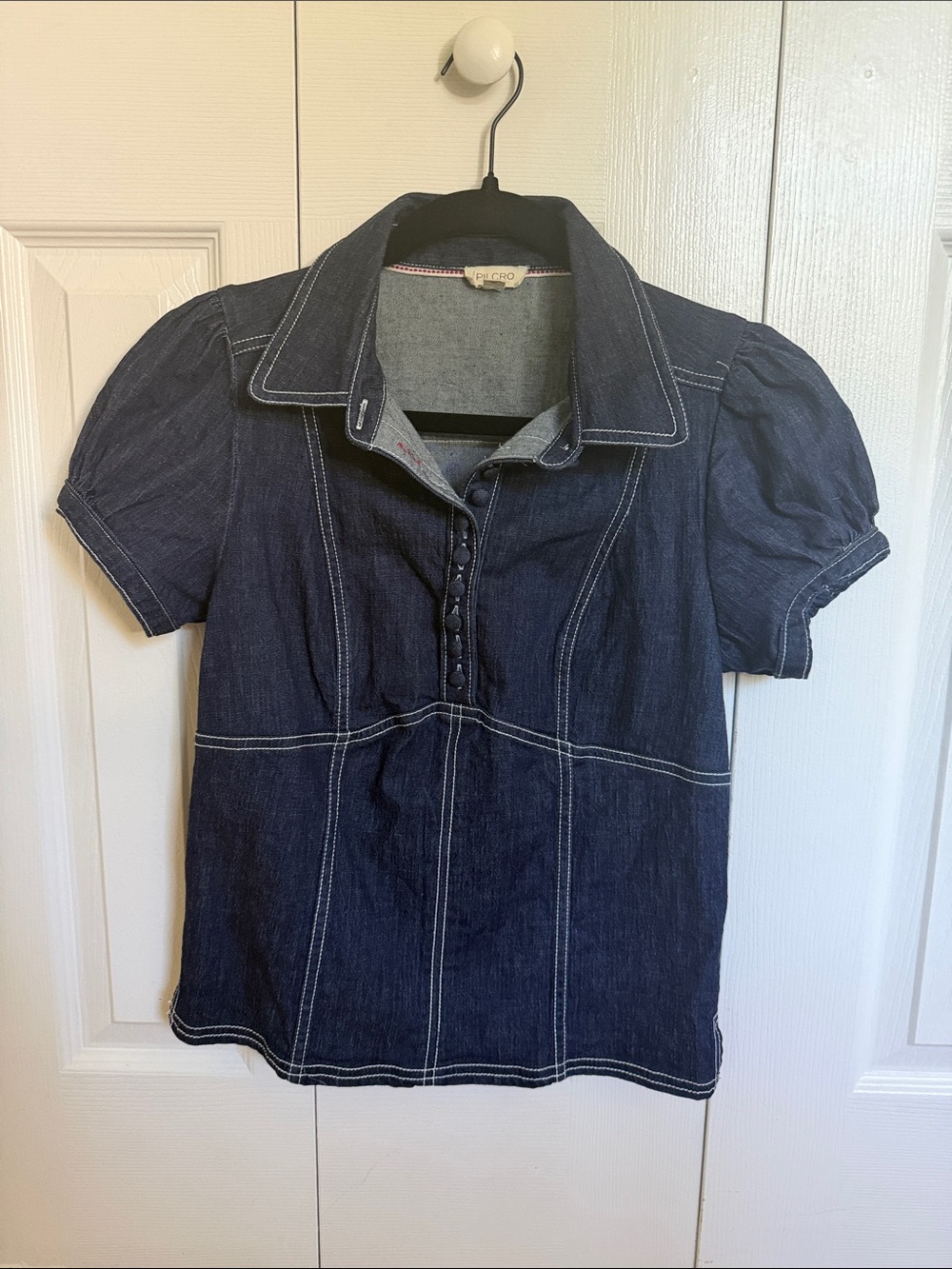 Pilcro Dark Blue Denim Buttoned Polo Blouse